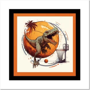 Dinosaur Playing Basketball Funny Posters and Art